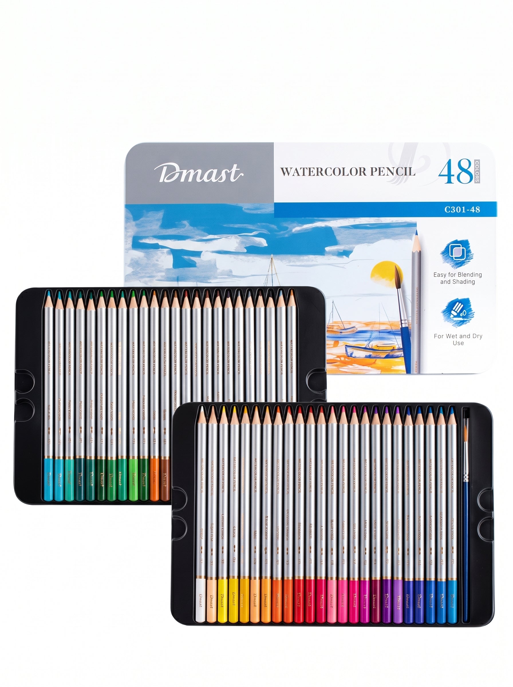 Crayons aquarellables Deli 48 pièces + pinceau - Set de dessin complet