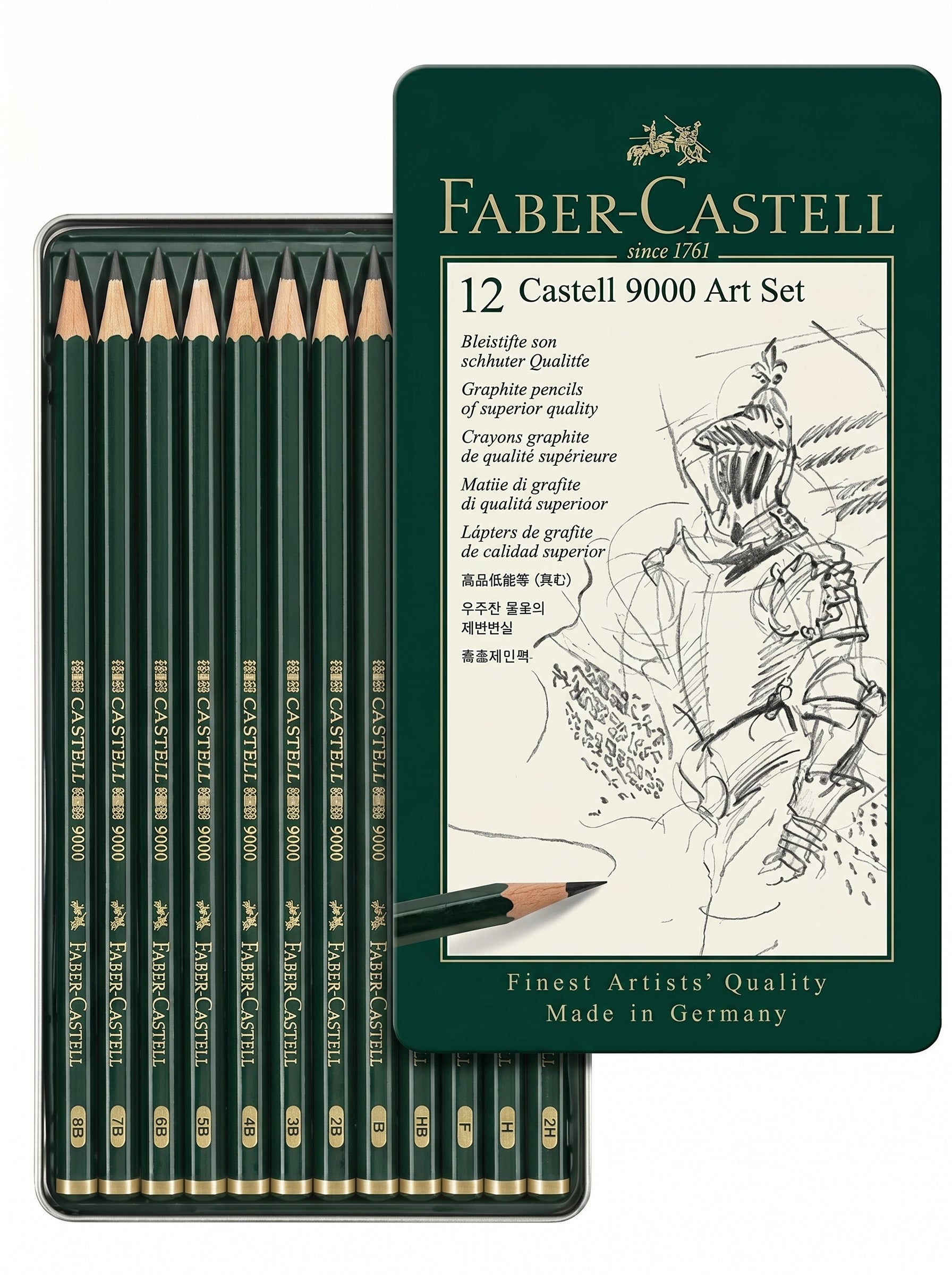 Coffret métal de 12 crayons graphite Faber-Castell Castell 9000 ouvert