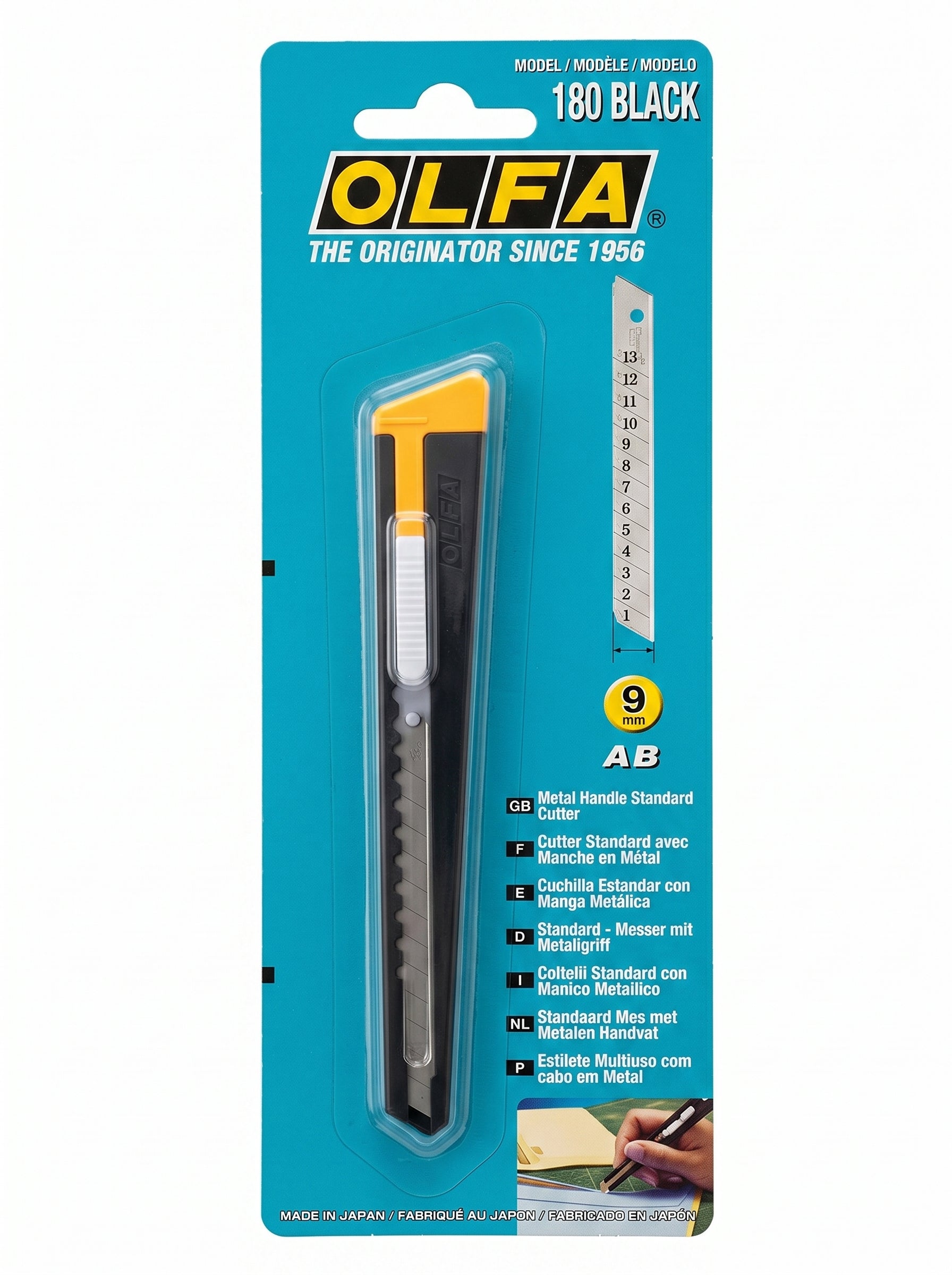 Cutter 9mm / Olfa 180 Black - Cutter Standard avec Manche en Métal