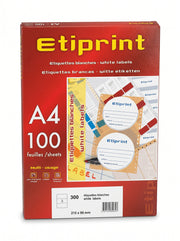 Lot etiquete adhèsive blanches A4 /100sheets 210*37mm - etiprint Multi-usage
