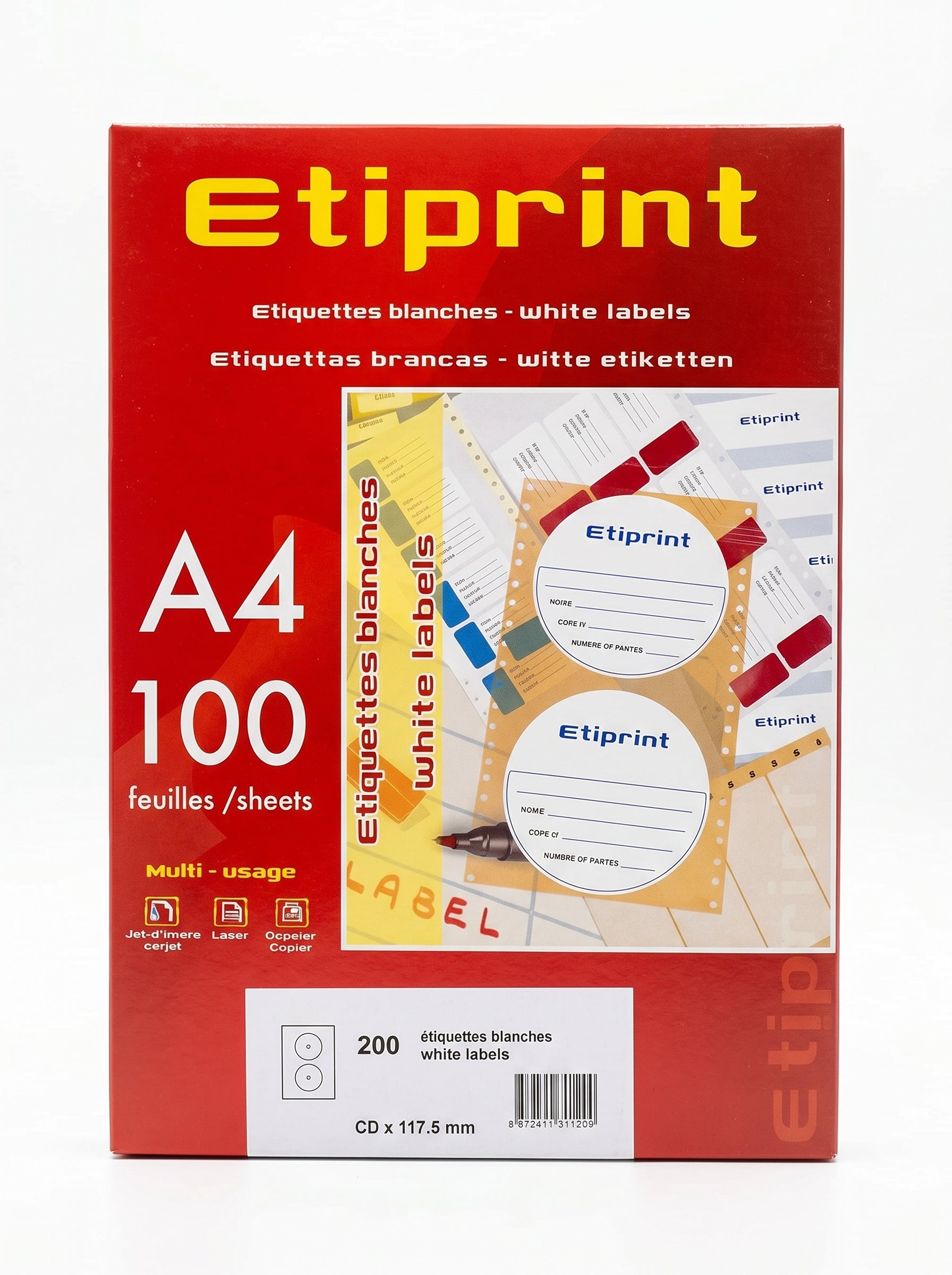 Lot etiquete adhèsive blanches A4 /100sheets 210*37mm - etiprint Multi-usage Image principale du produit