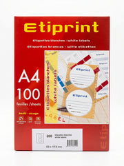 Lot etiquete adhèsive blanches A4 /100sheets 210*37mm - etiprint Multi-usage