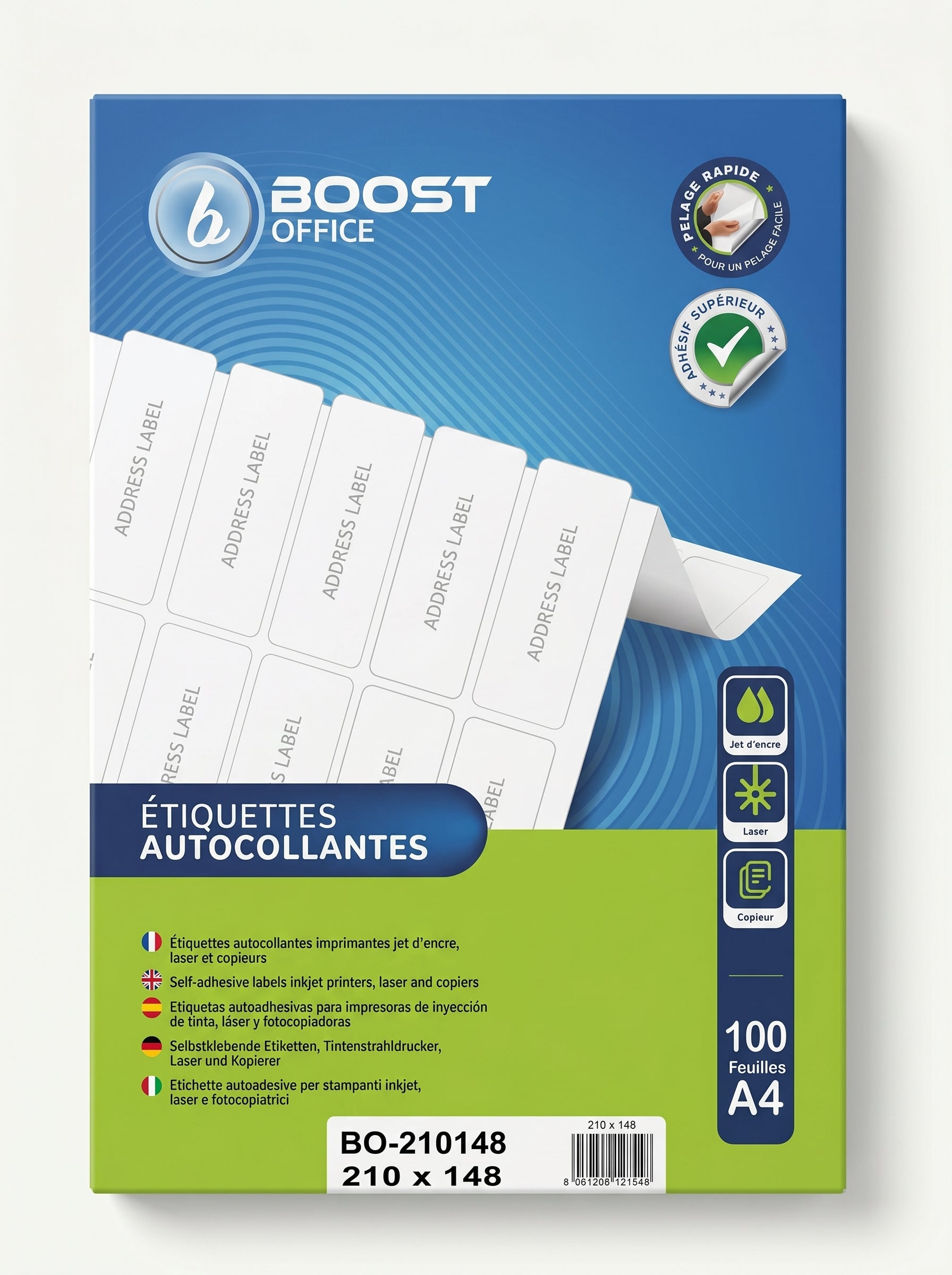 Etiquettes adhesive labels A4 100F - Papier Autocollant pour Imprimante