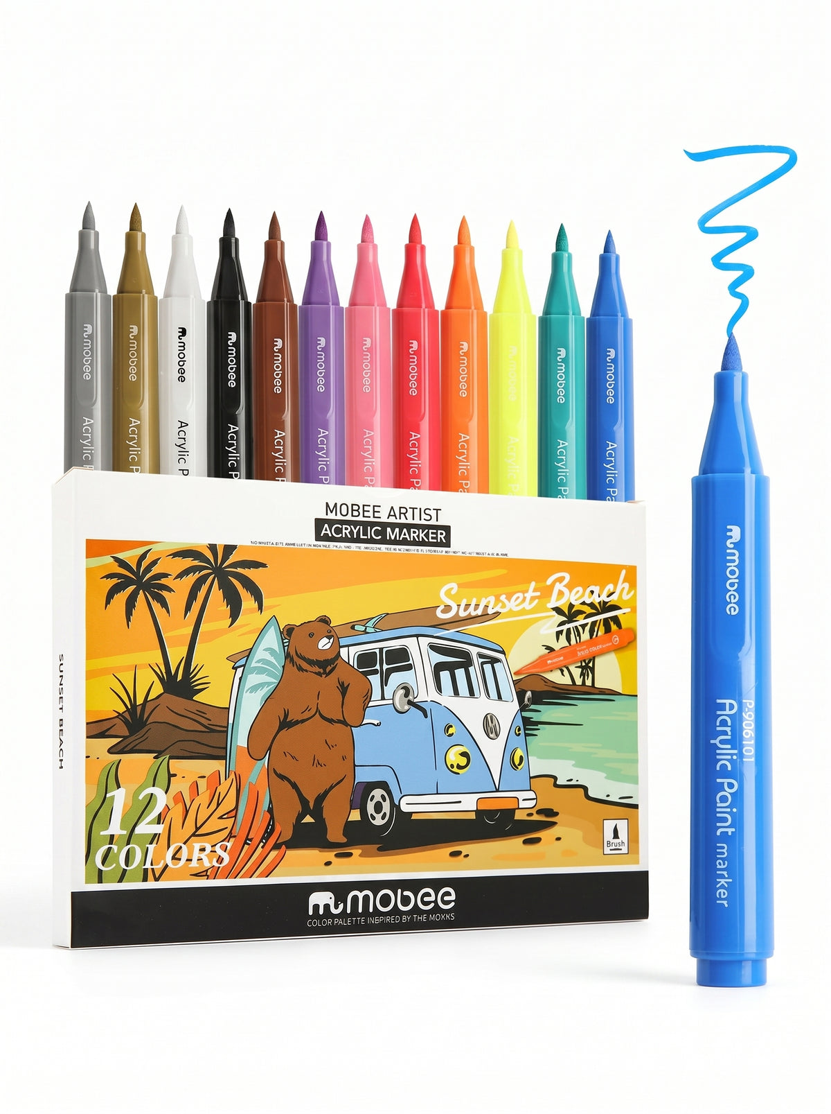 Feutres Marqueurs Acryliques Brush MOBEE - 12 Couleurs