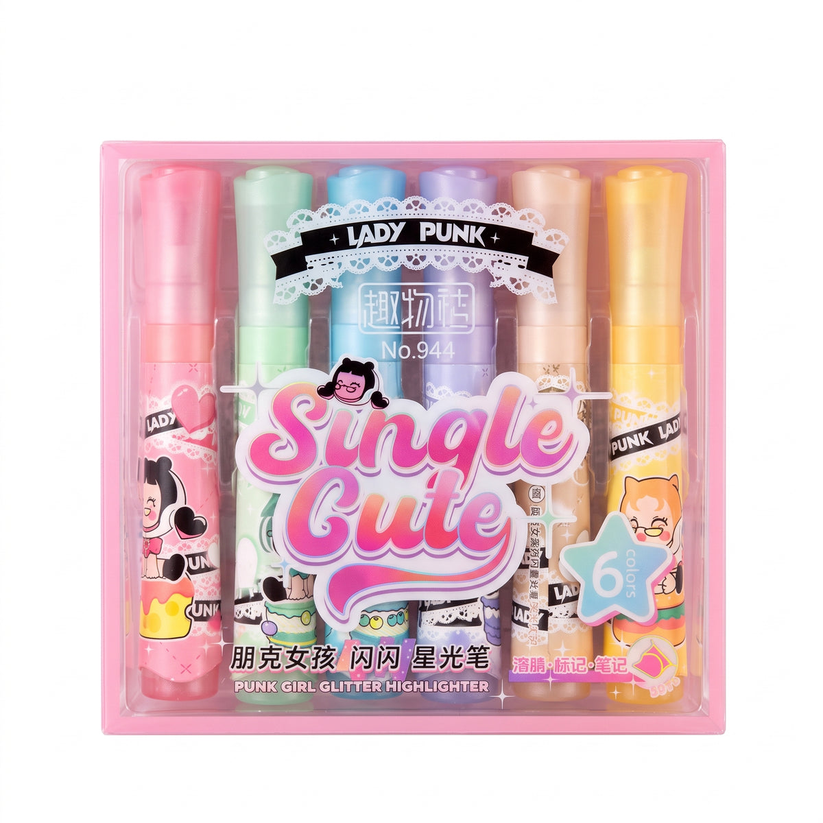 Surligneurs Fluorescents Lady Punk - Pack de 6 Couleurs