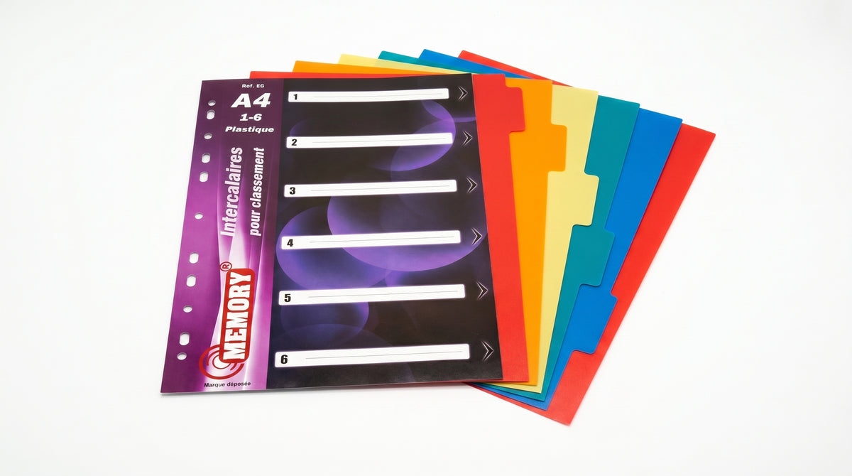 Les Intercalaires Plastifiée A4 (6 pcs) - Séparateurs pour Classeur