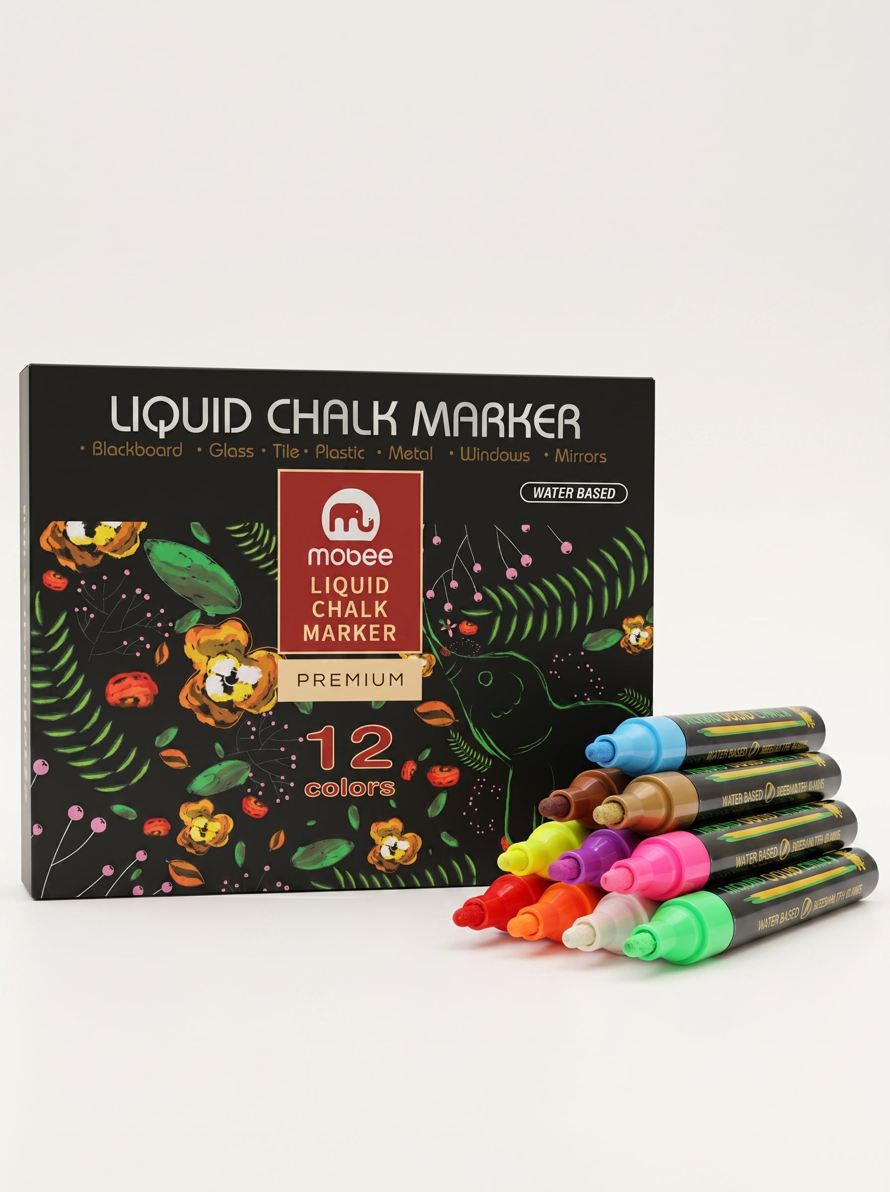Feutres Craie Liquide 12 Couleurs Mobee - Pointe Moyenne (12 Pcs)