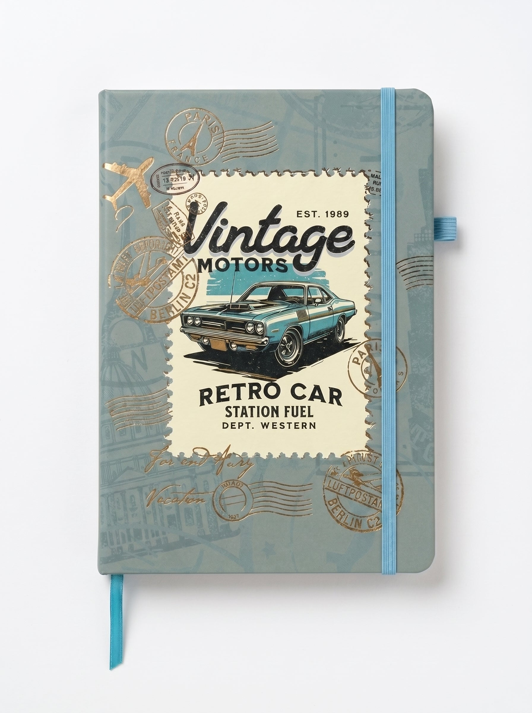 notebook scolaire A6 200p a fermeture elastique - Thème Voitures Rétro & Vintage