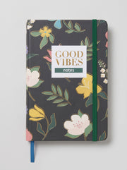 NoteBook Scolaire A6 200p à Fermeture Élastique - Collection "Good Vibes" Motif Floral