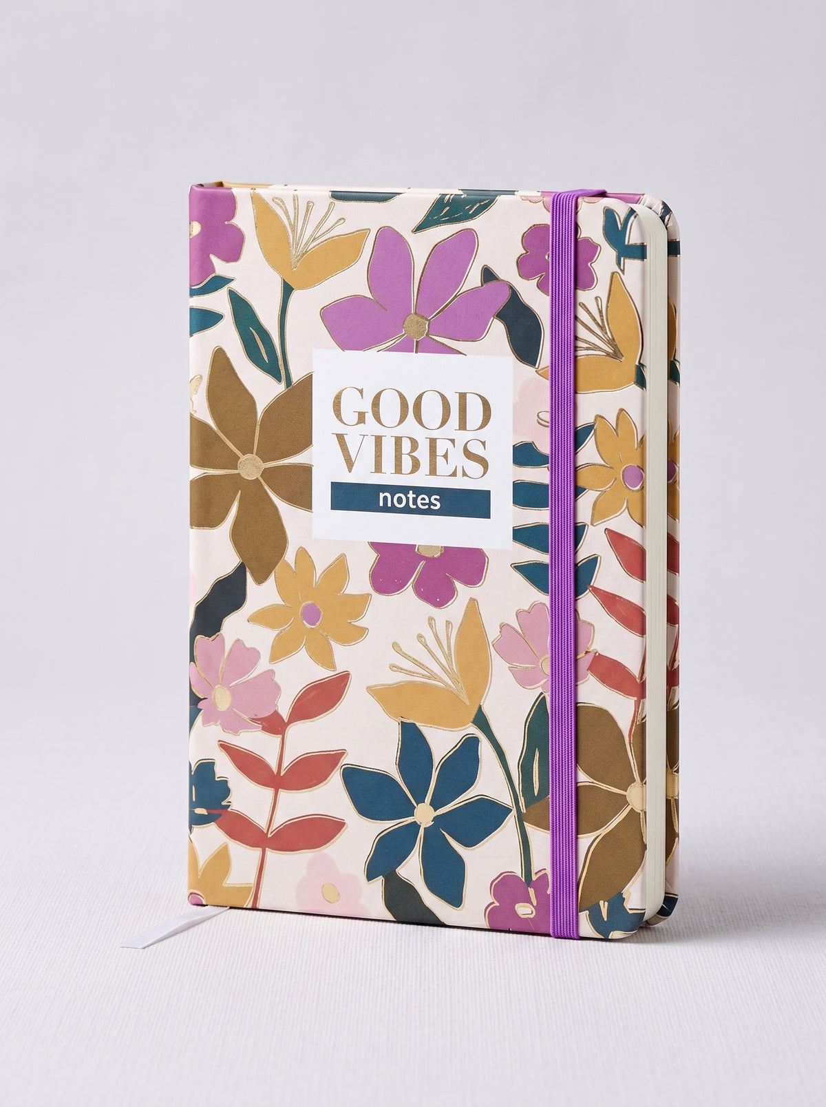 NoteBook Scolaire A6 200p à Fermeture Élastique - Collection "Good Vibes" Motif Floral