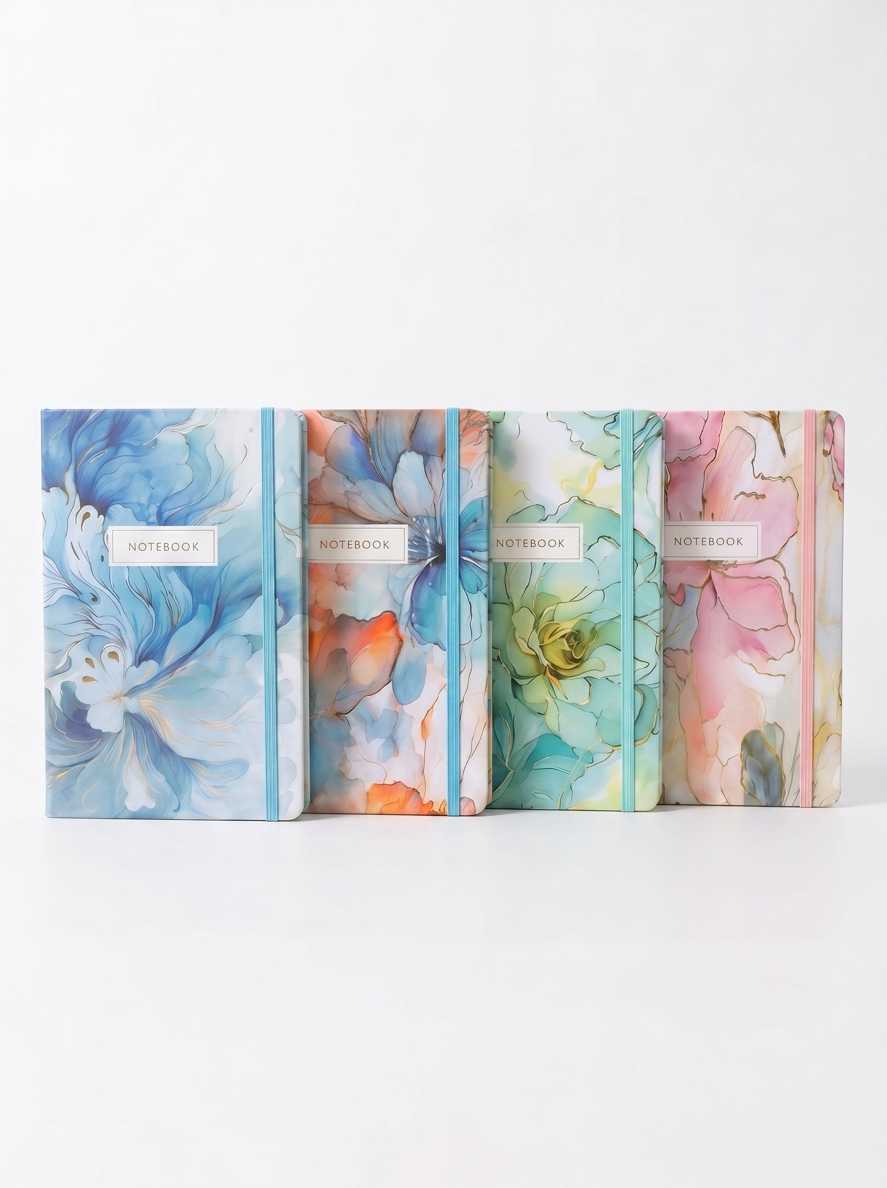 notebook scolaire A5 200p a fermeture elastique - Design Aquarelle Floral Élégant