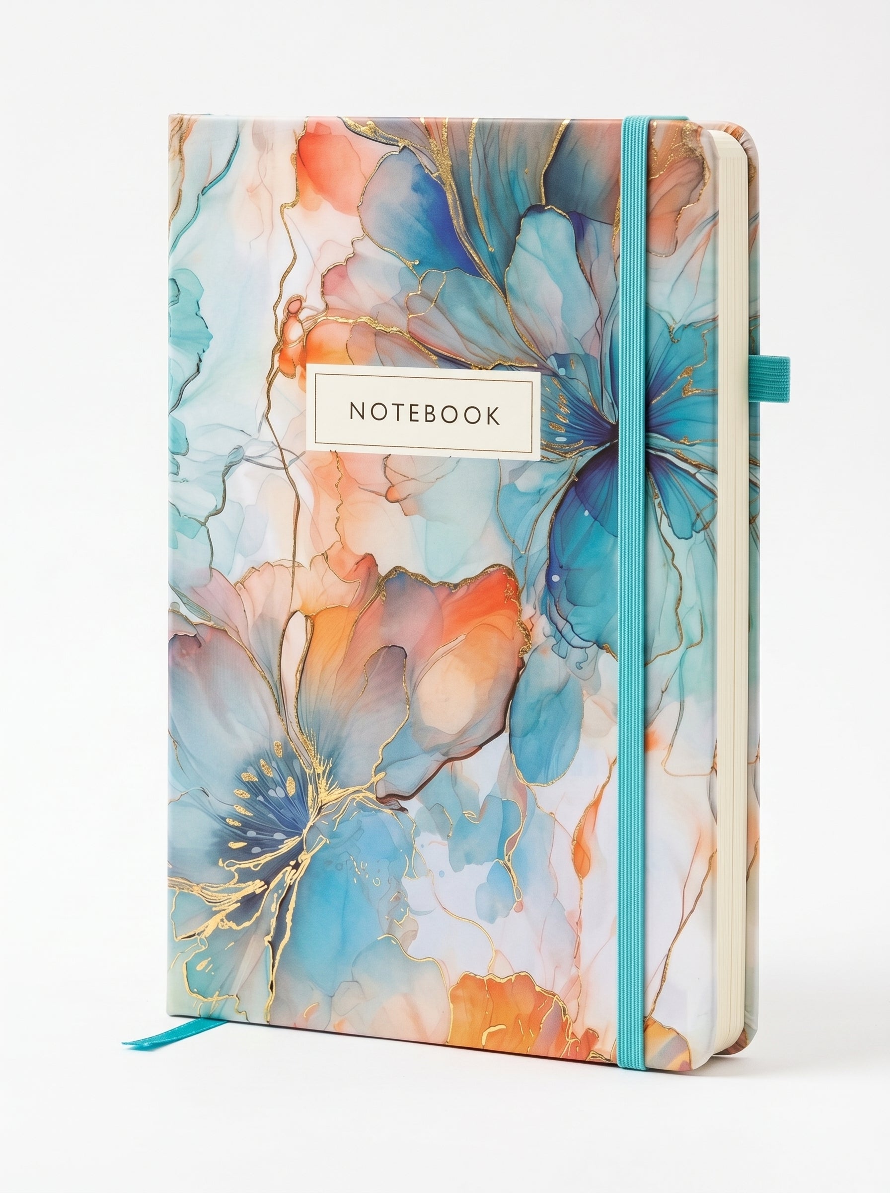 notebook scolaire A6 200p a fermeture elastique - Design Aquarelle Floral Élégant