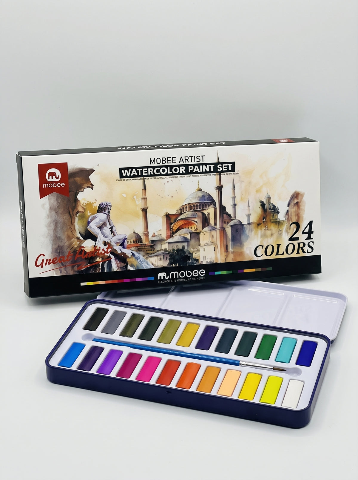 Aquarelle Mobee 24 pièces + pinceau - Coffret de peinture complet