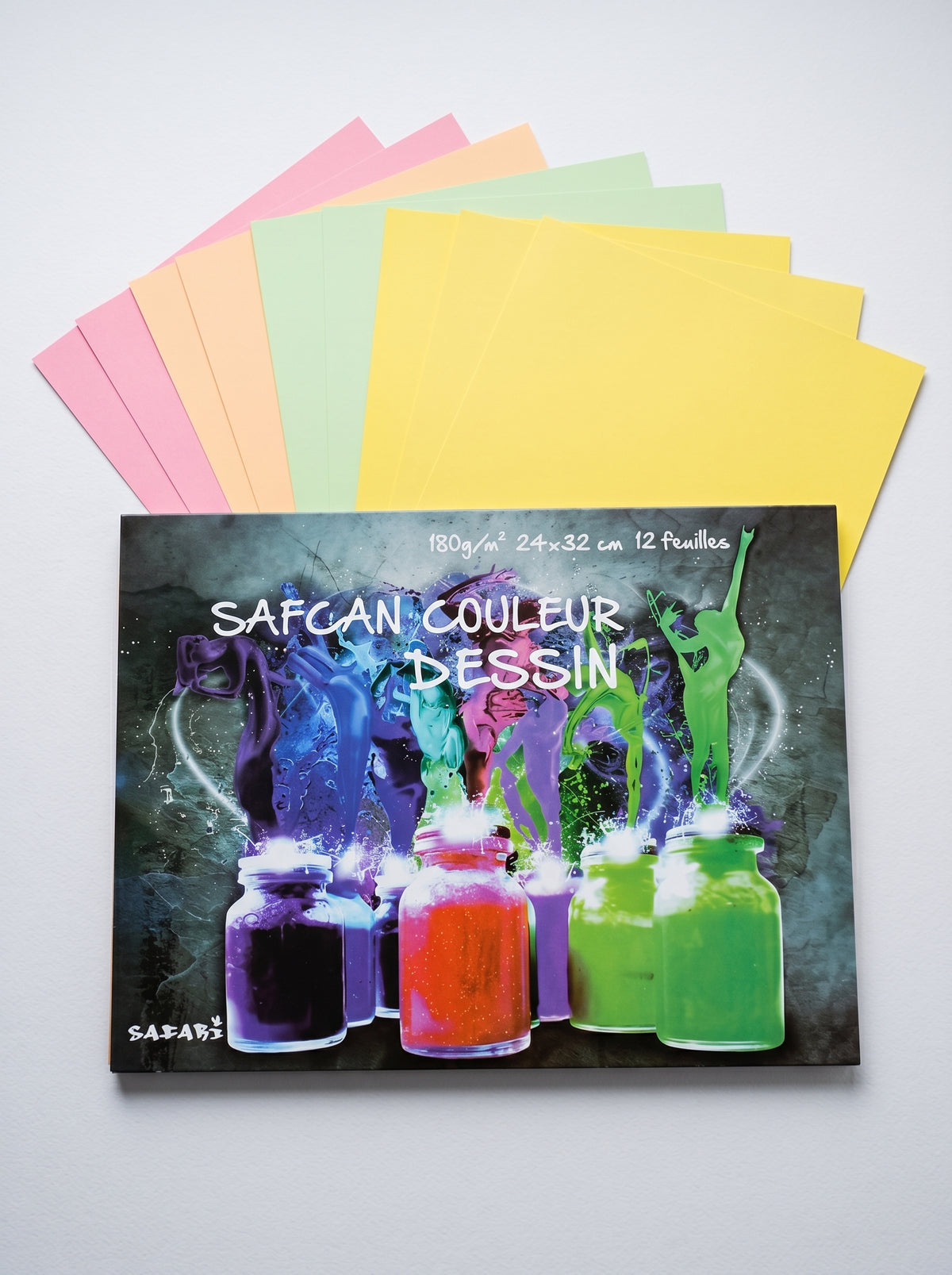 Papier dessin couleur Safari 180g 24x32 12 feuilles - Haute rigidité