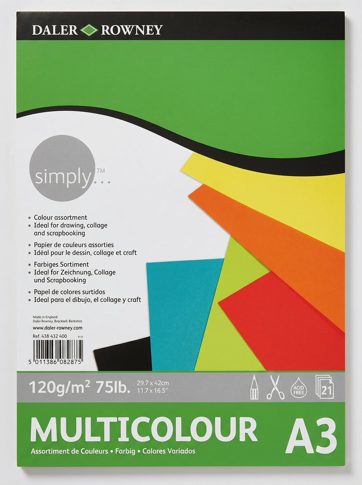 Bloc papier dessin couleur Daler-Rowney A3 120g - 21 feuilles