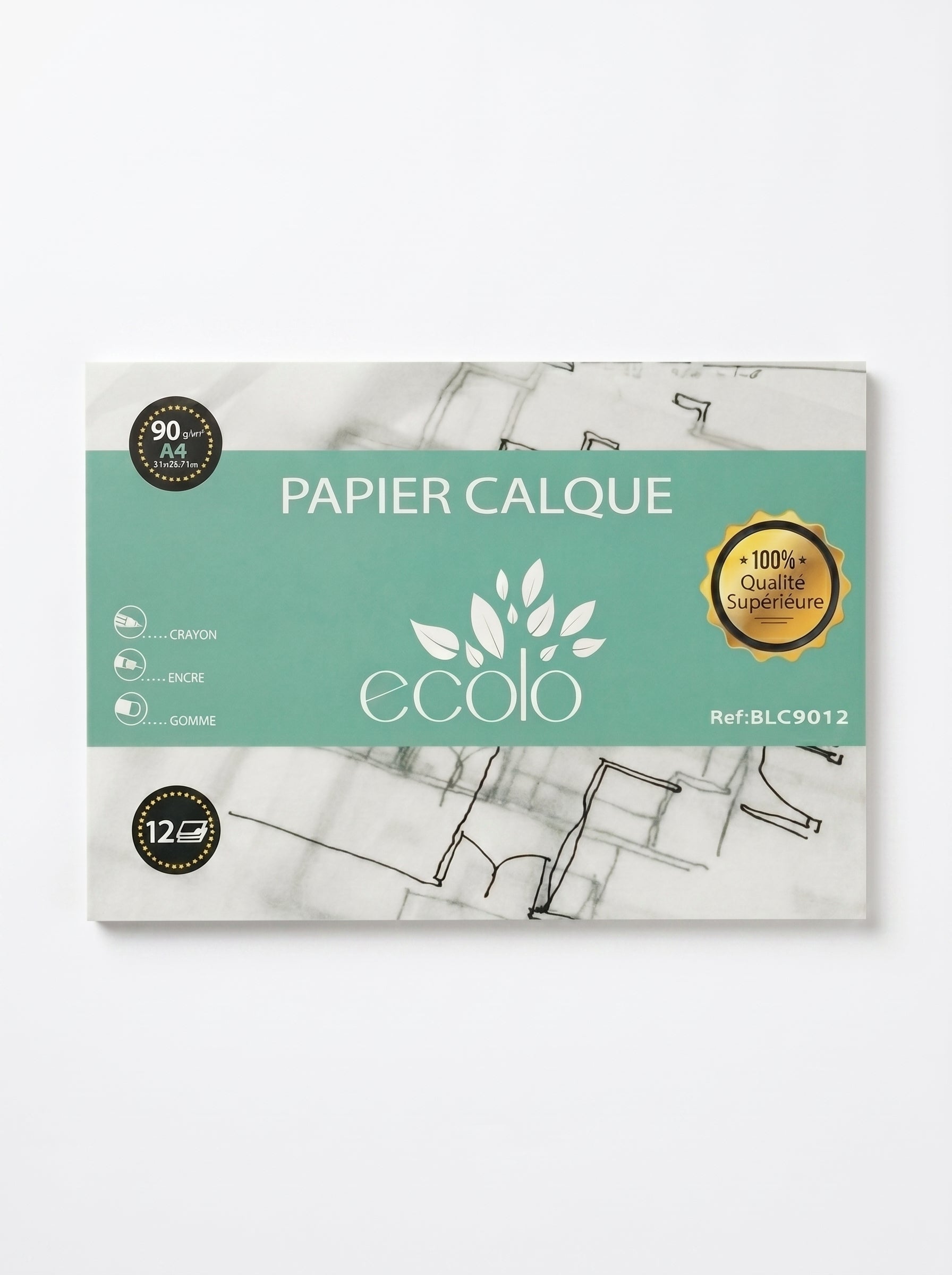 Pochette Papier Calque Ecolo A4 - 12 feuilles (90g) pour dessin