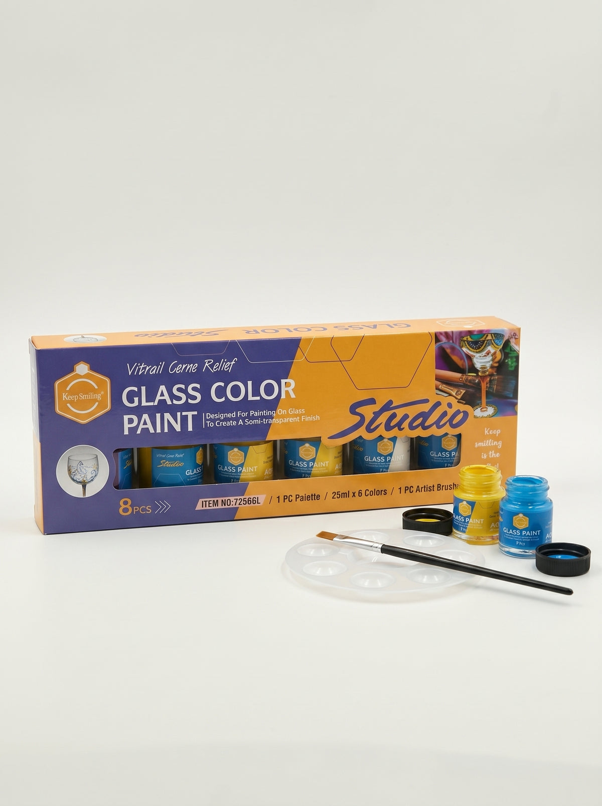 Peinture sur verre Keep Smiling 8 couleurs - Coffret de décoration créative