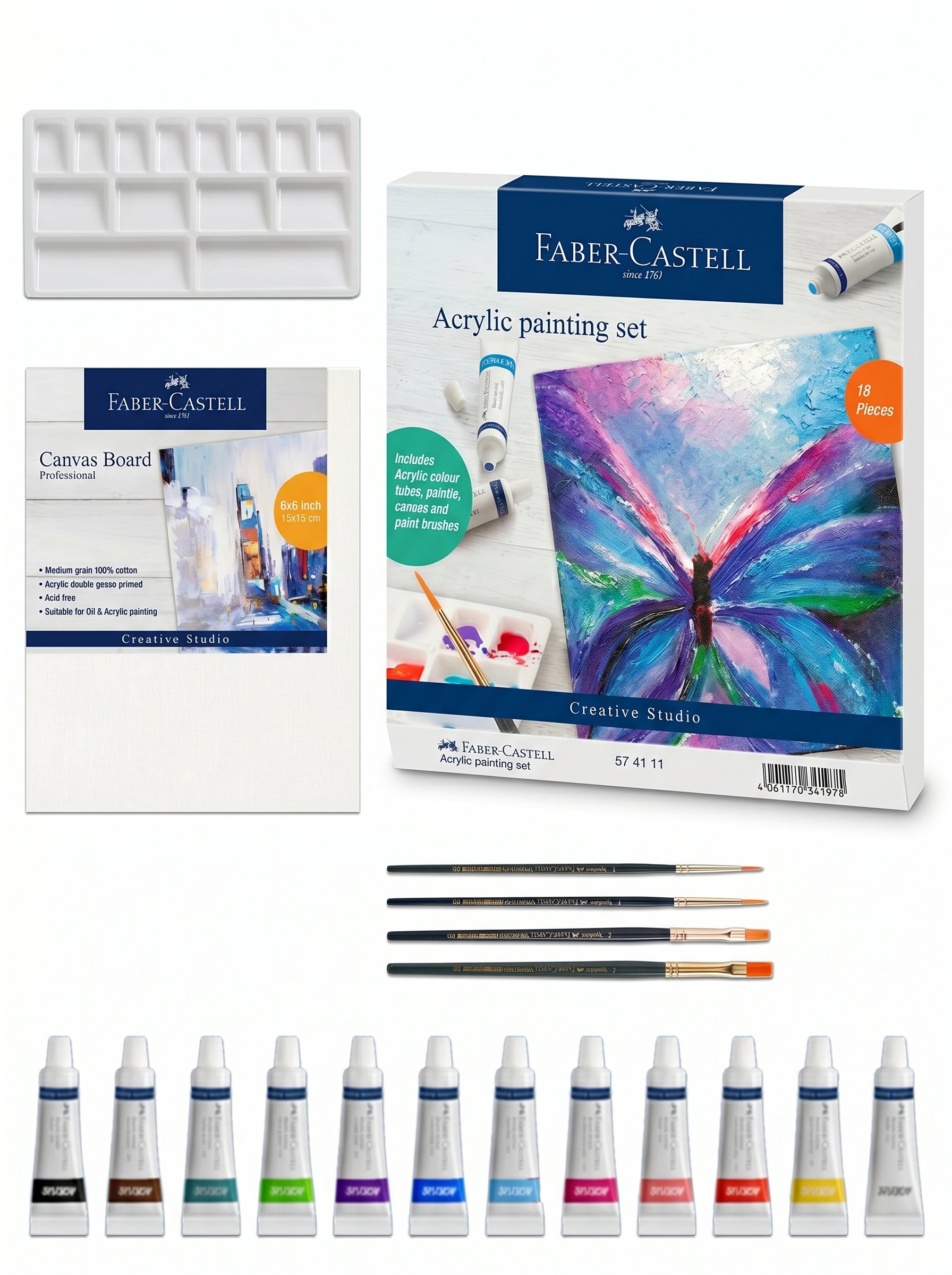 Kit peinture acrylique Faber-Castell complet | Matériel beaux-arts prêt à l'emploi