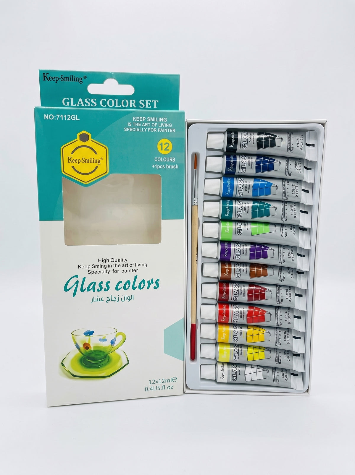 Peinture pour Verre 12 Tubes (12ml) avec Pinceau - Set Déco