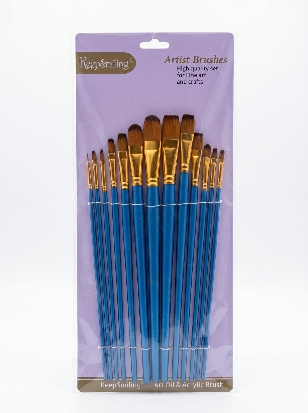 Pinceau plat manche long & Rond - Set de 13 pinceaux pour Huile et Acrylique
