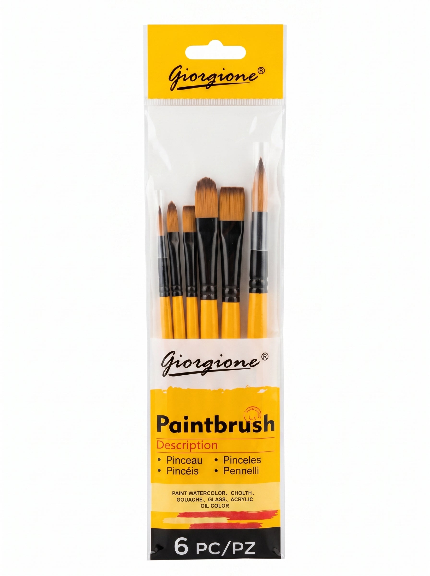 Set de 6 Pinceaux Giorgione - Pinceaux Ronds et Plats pour Artistes