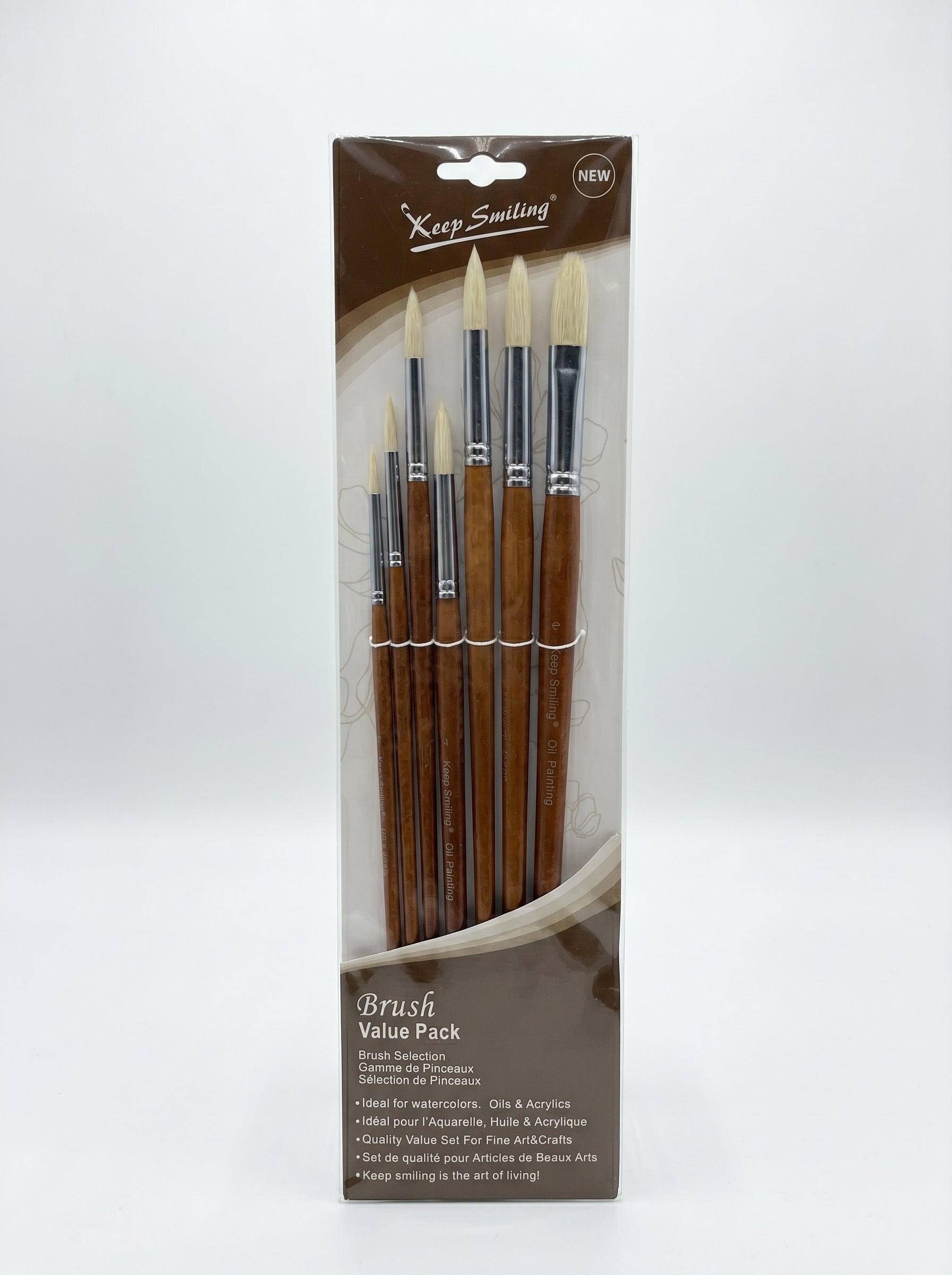 Pinceau rond manche long - Set de 7 pièces pour Peinture à l'Huile