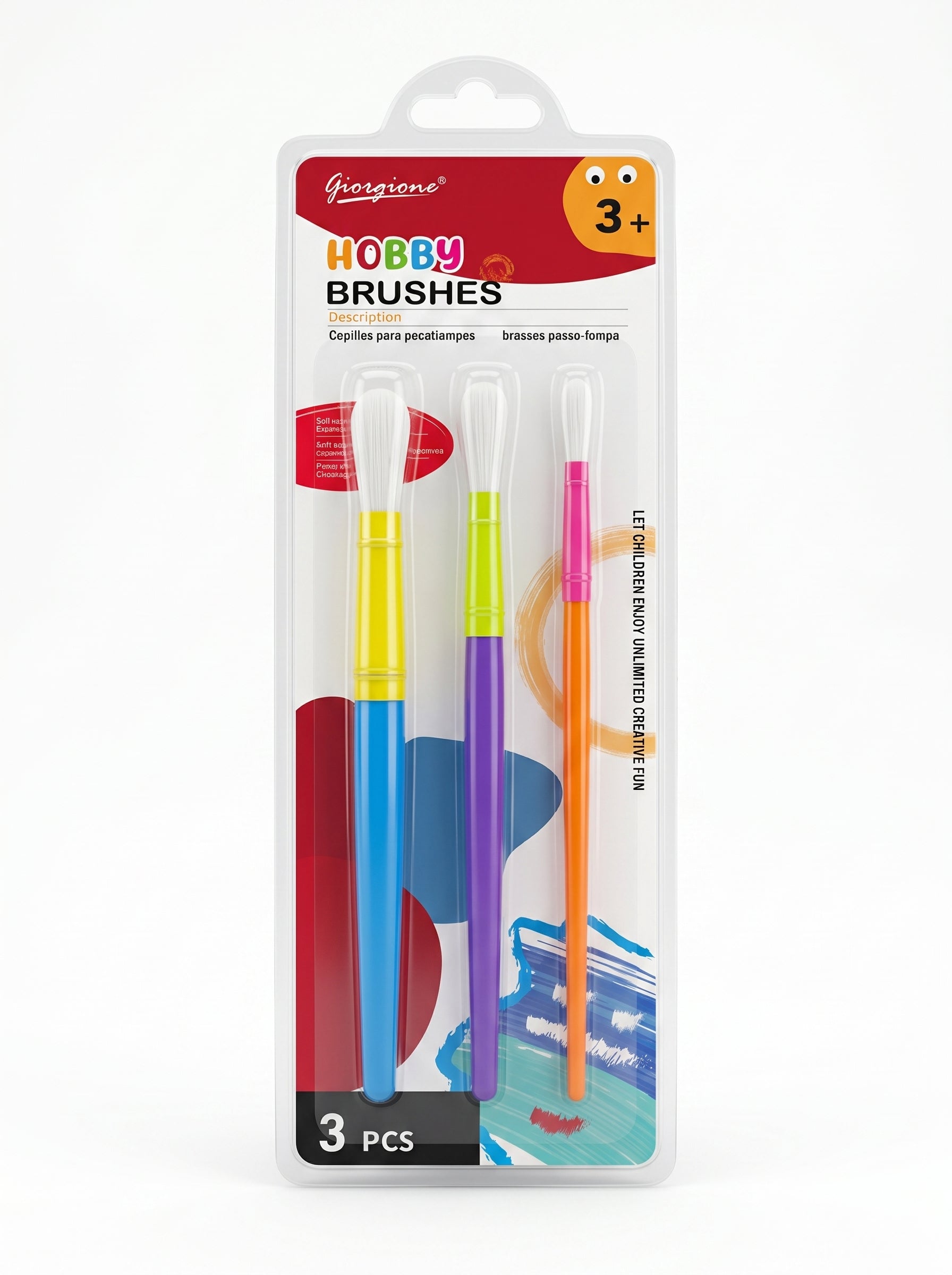 Pinceau rond peinture – Set de 3 pinceaux avec manche (Série 1/288)