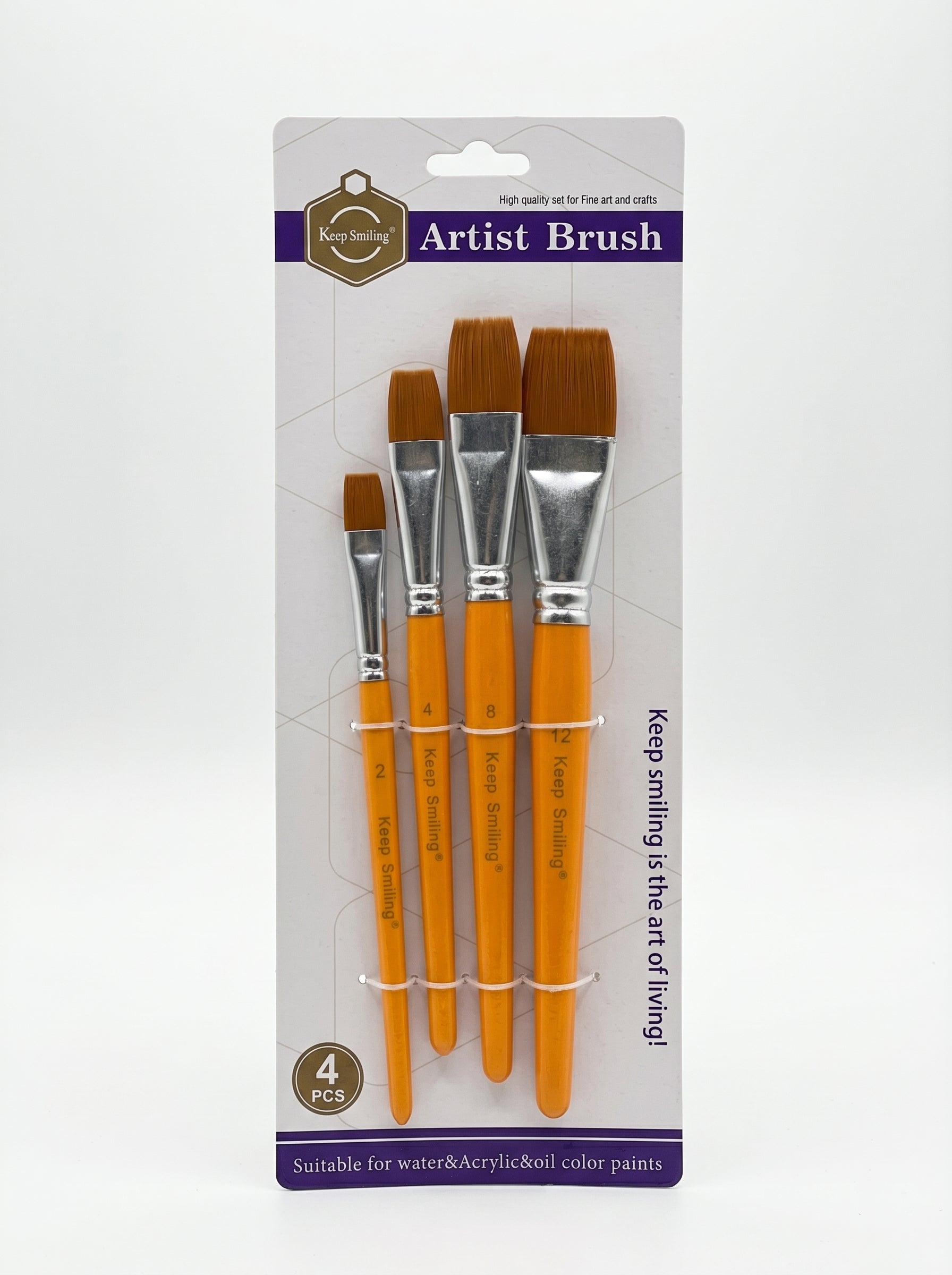 Set 4 pinceaux plats Keep Smiling - Tailles 2, 4, 8, 12