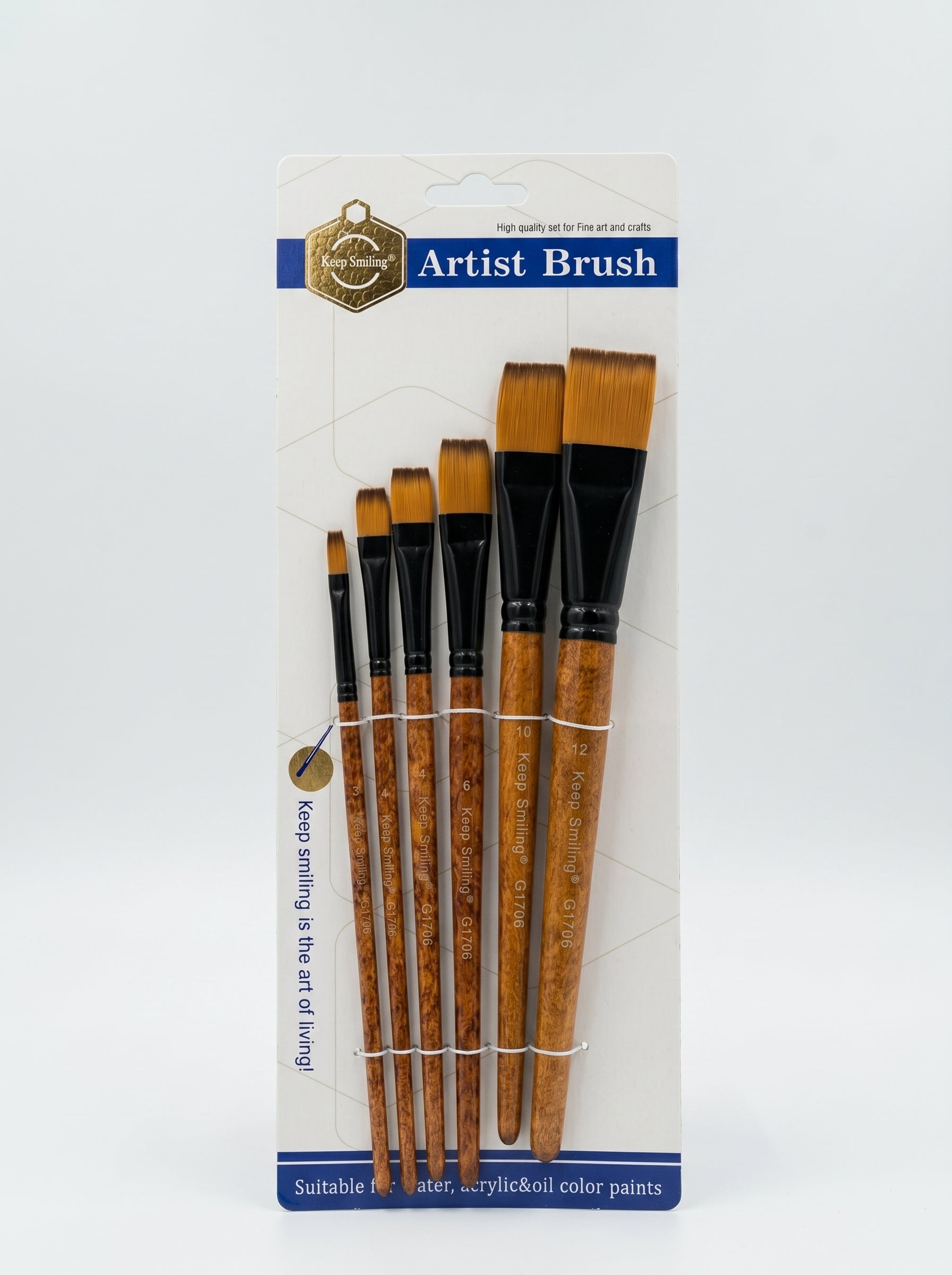 Set 6 pinceaux plats Keep Smiling - Kit Peinture Acrylique et Gouache