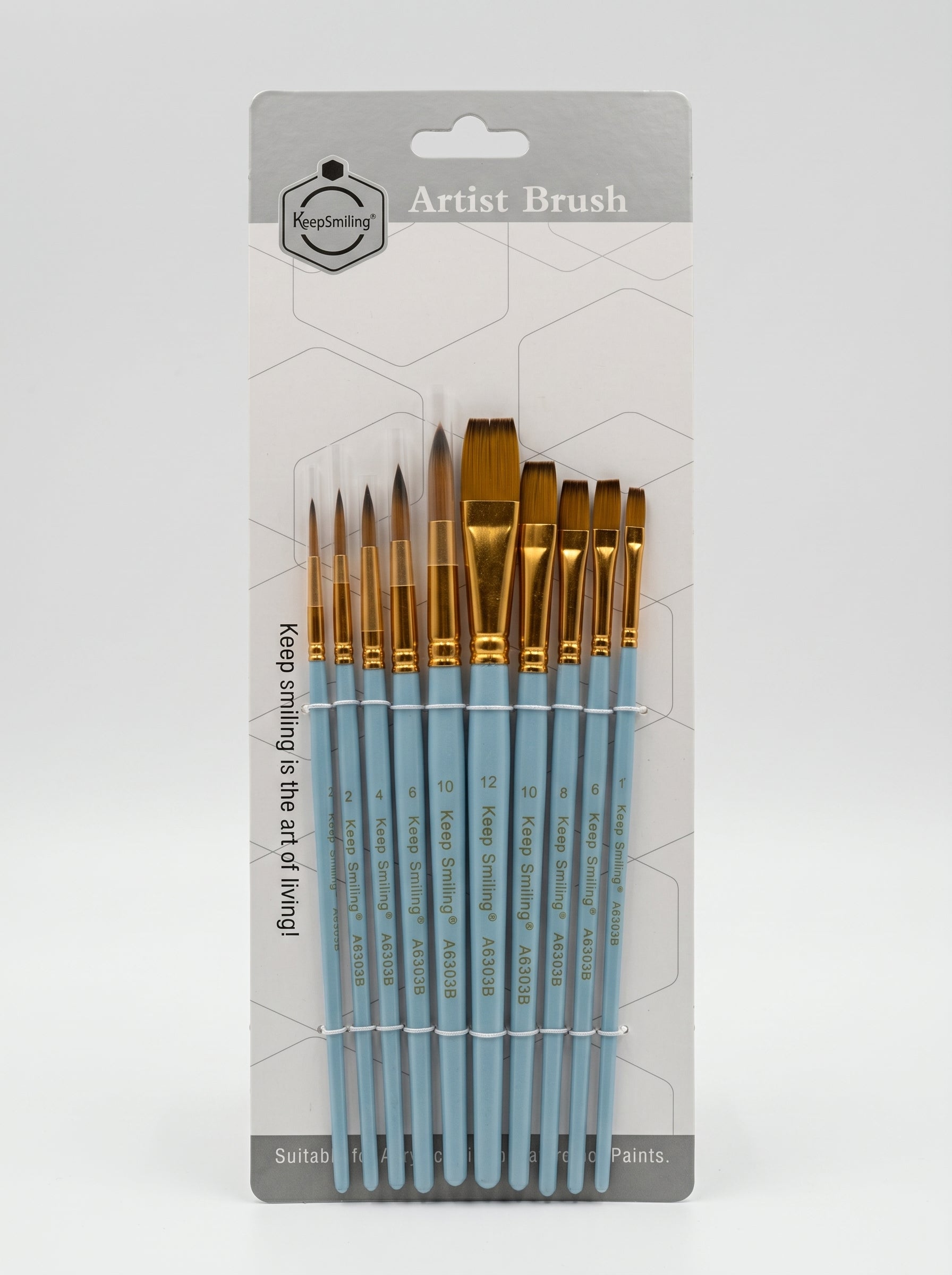Kit 10 Pinceaux Plats et Ronds Keep Smiling - Qualité Artiste