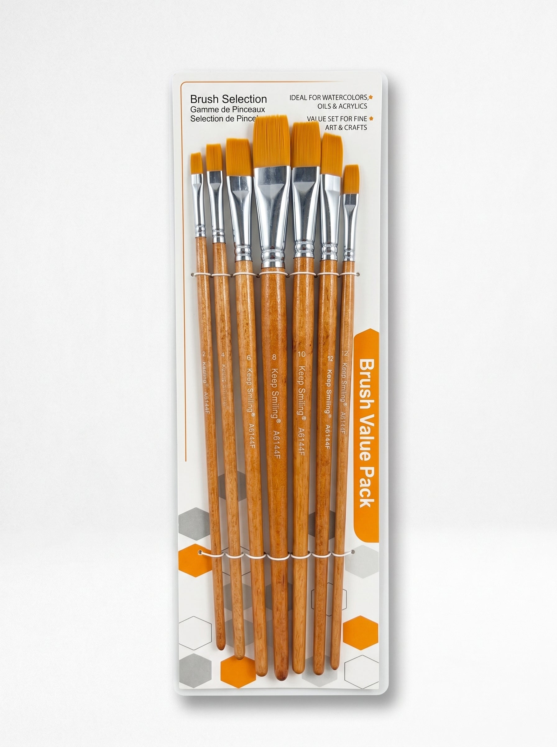Pinceaux Plats Manche Long Keep Smiling - Set de 7 Pièces