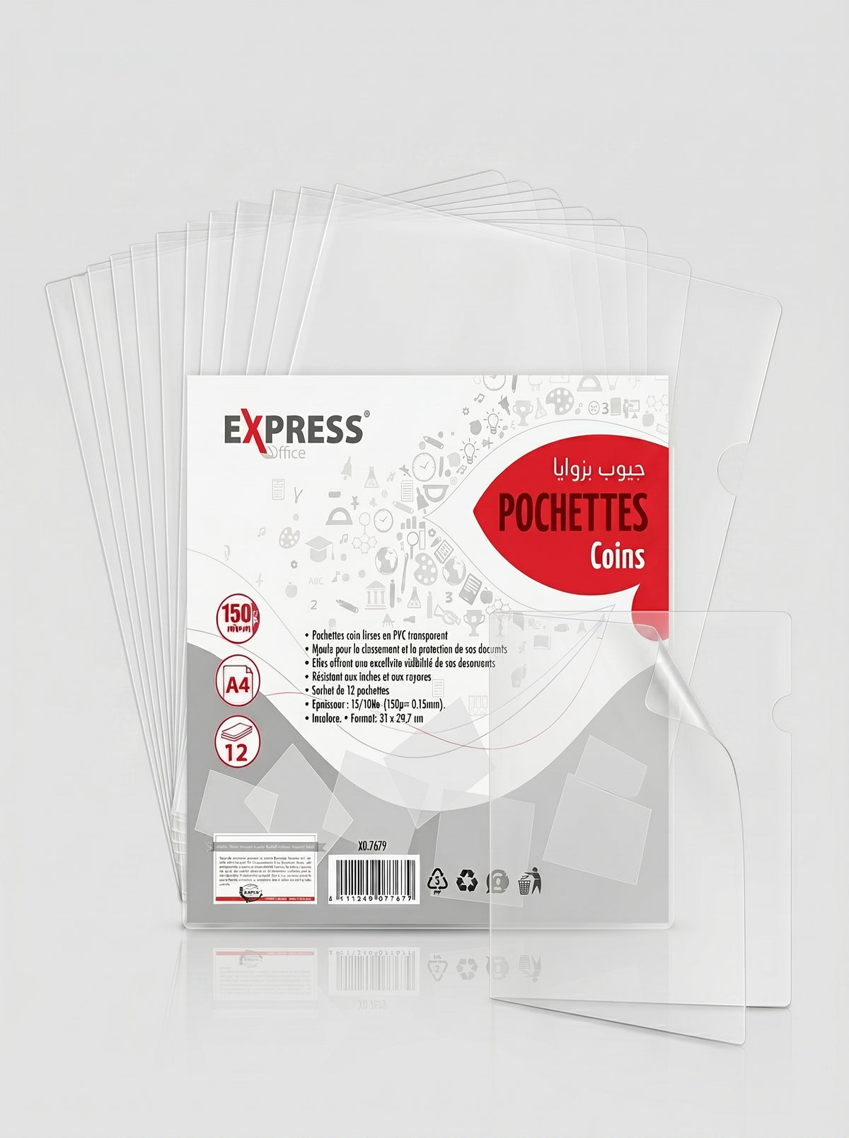 Pochette de Coin Plastique 12pcs - Transparente A4