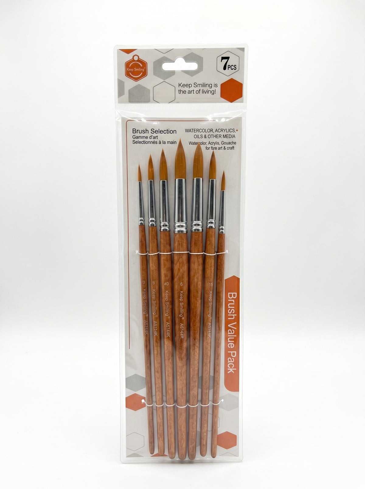 Pinceau rond manche long - Set de 7 pièces