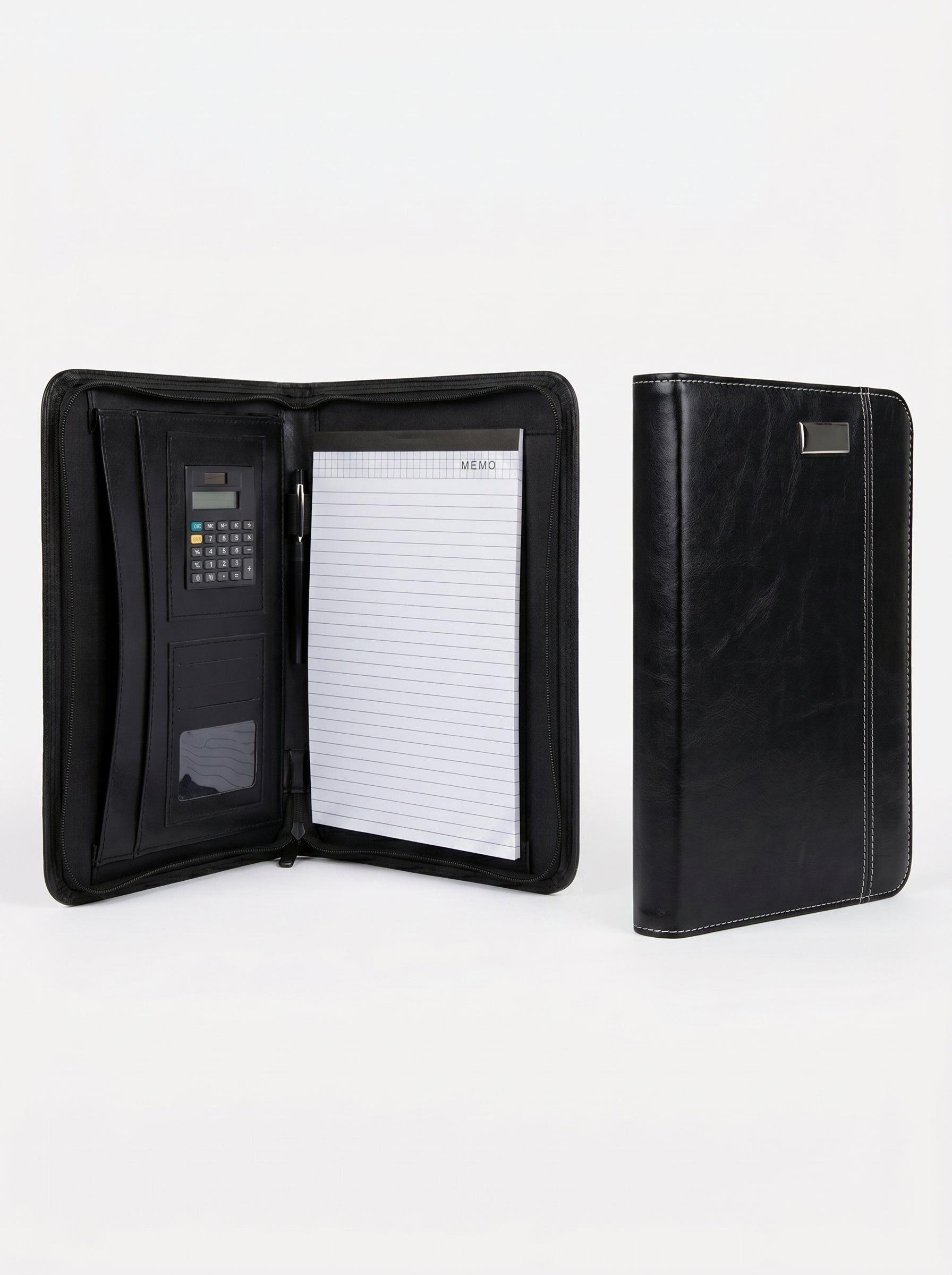 Cartable Portfolio A4 3-en-1 : Bloc-notes, Calculatrice et Porte-cartes