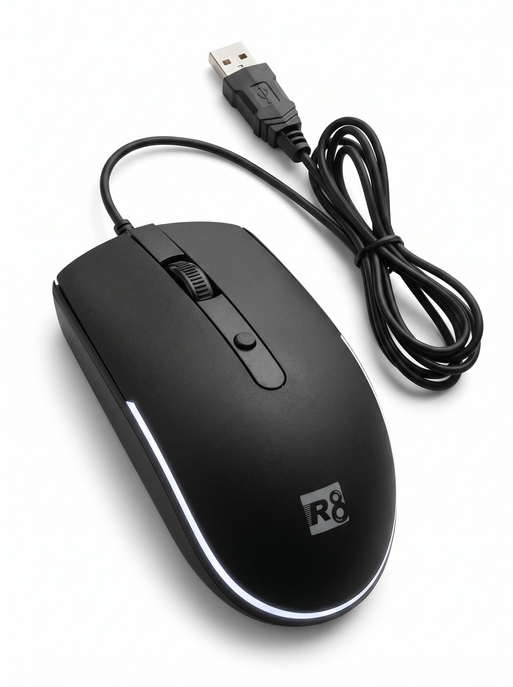 Souris gaming R8 avec éclairage LED dynamique pour setup PC.