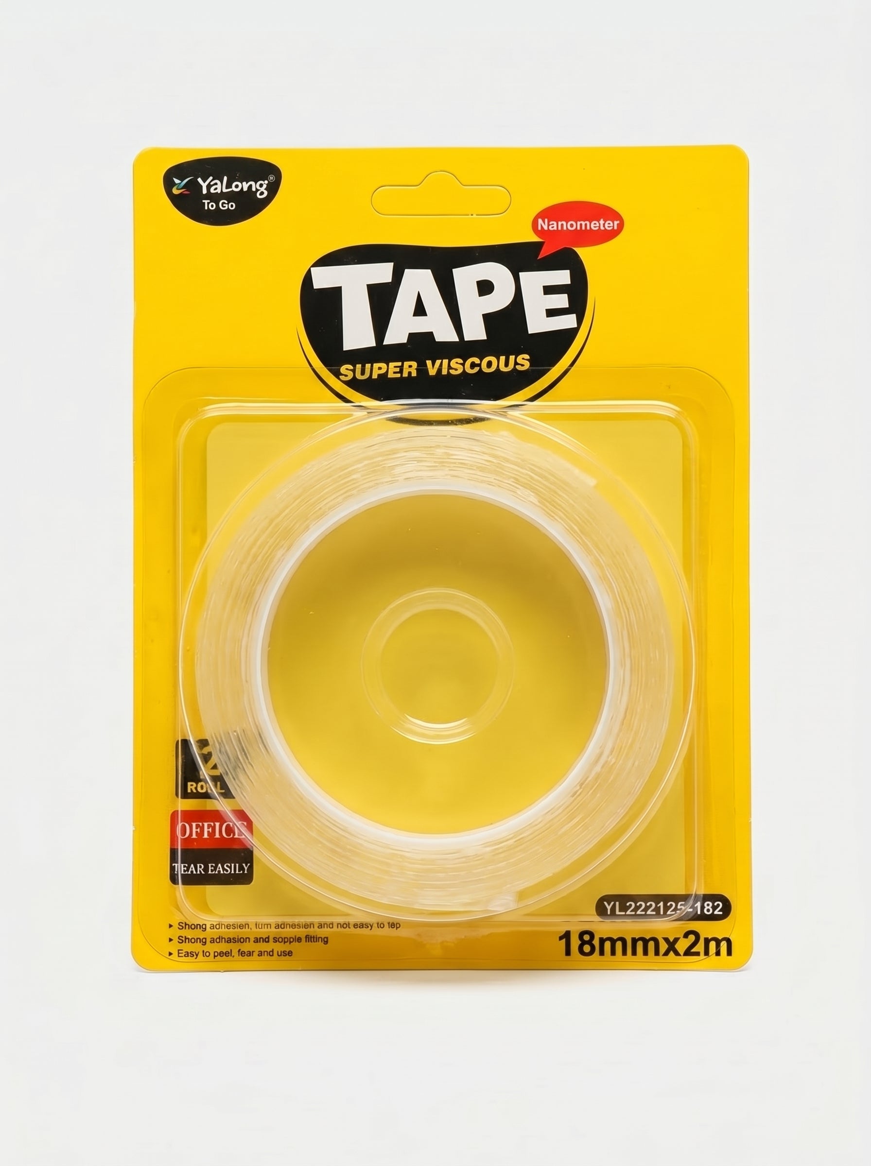 Scotch double face transparent Yalong de 18mm, idéal parmi vos fournitures scolaires et de bureau. Image principale du produit