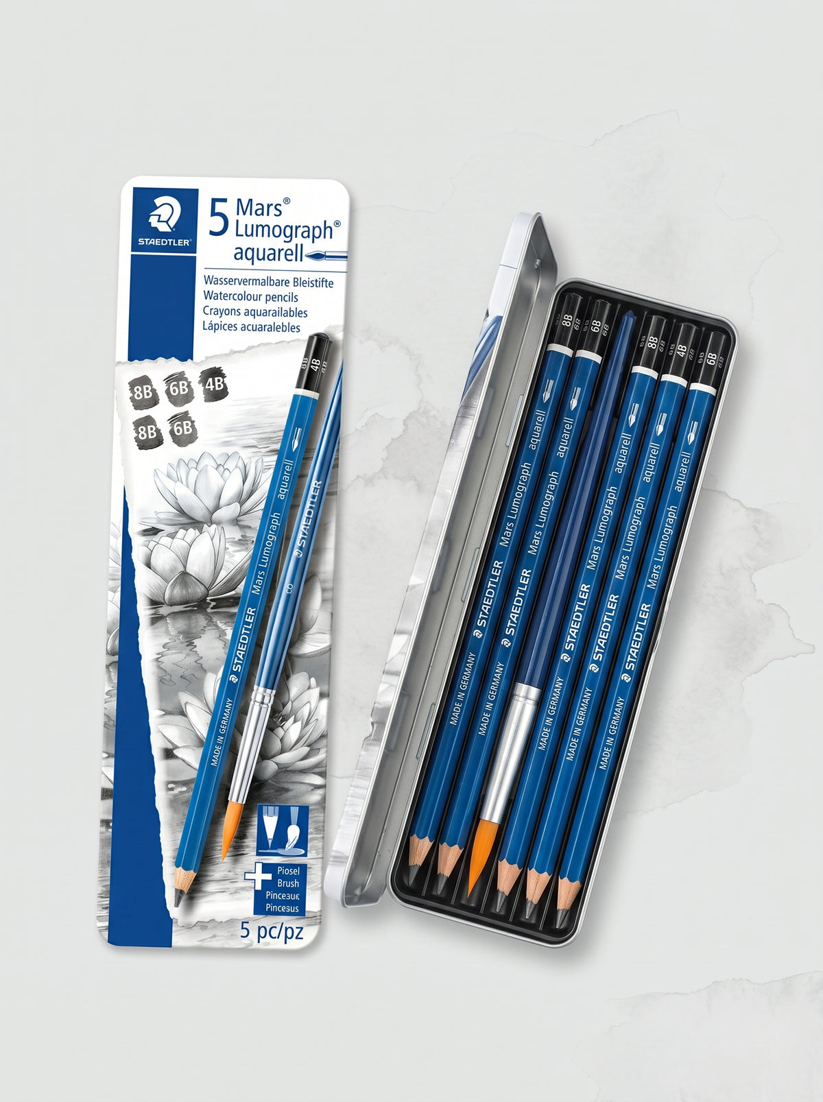 Crayons Graphite Aquarelle 5 pcs | Kit Complet avec Pinceau Inclus