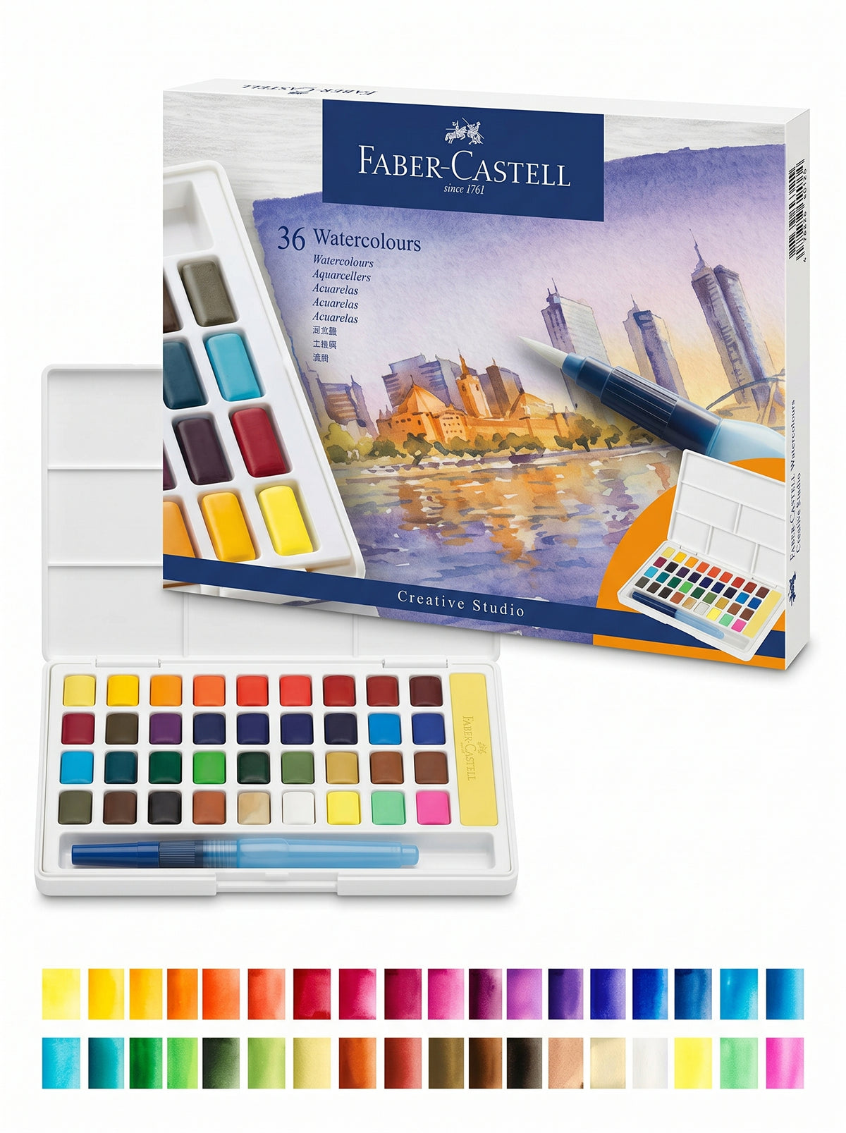 Set de Peinture Aquarelle 36 Couleurs Faber-Castell + Pinceau à Réservoir