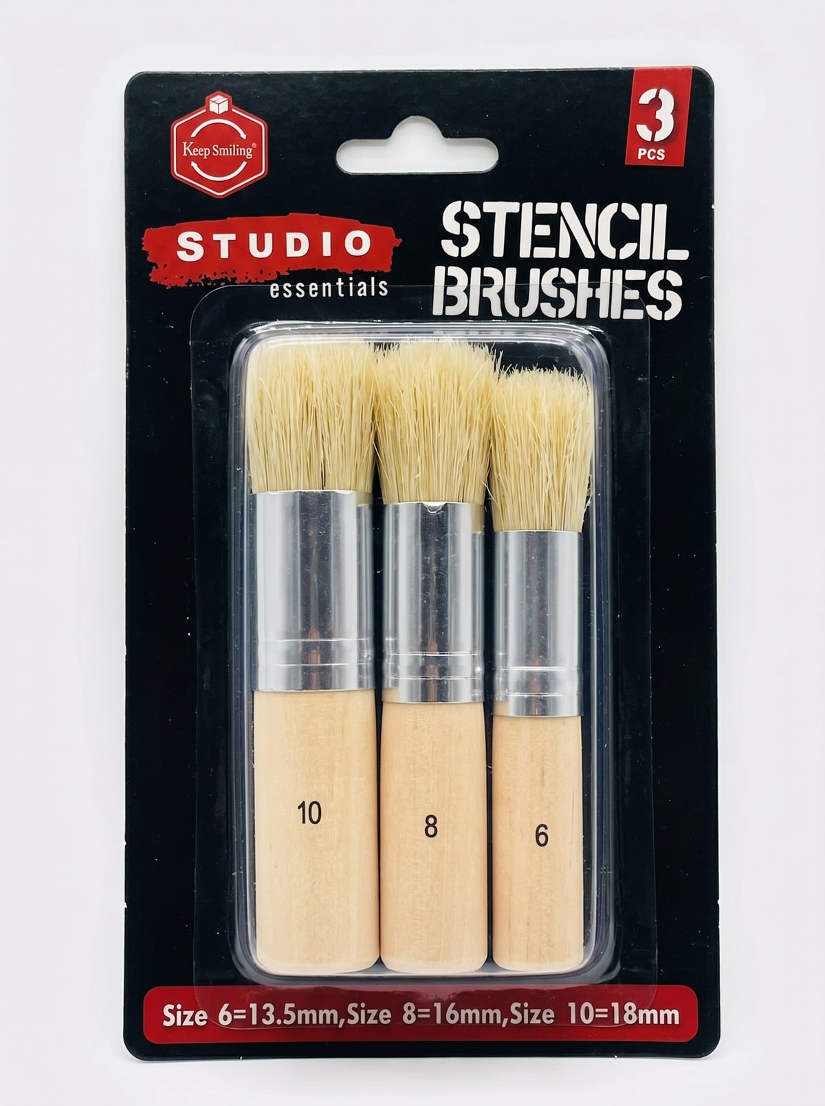 Lot de Pinceaux Ronds Mini KEEP SMILING - 3 Tailles (N°6, 8, 10)