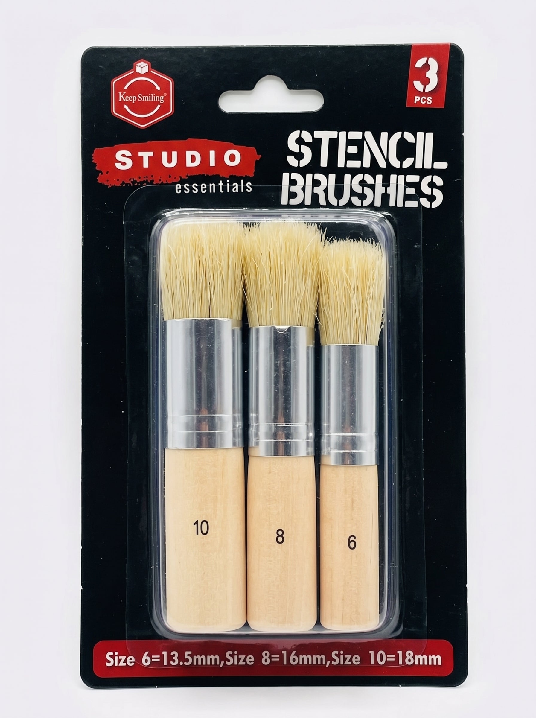 Lot de Pinceaux Ronds Mini KEEP SMILING - 3 Tailles (N°6, 8, 10)