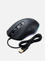 Souris gaming filaire Havit noire avec éclairage RGB, vue latérale.