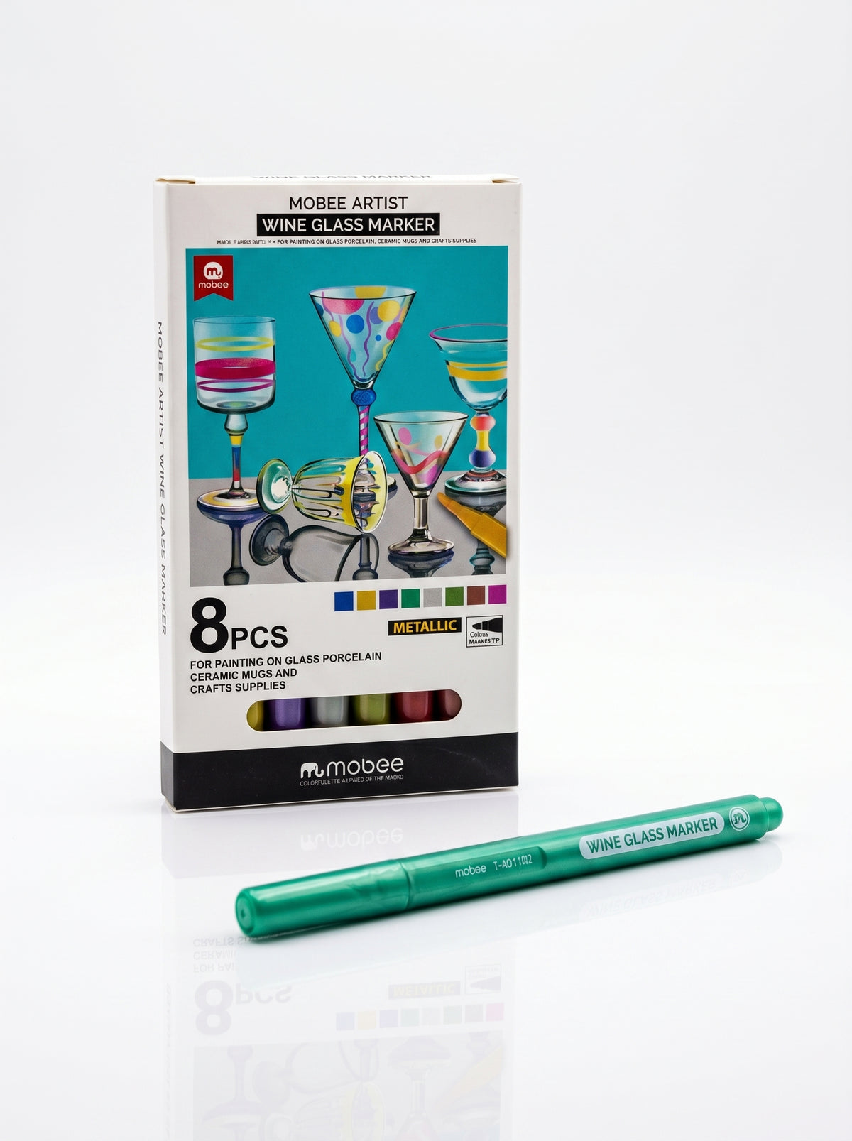 Stylo Feutre pour Verre (Wine Glass) MOBEE - Lot de 8 Marqueurs