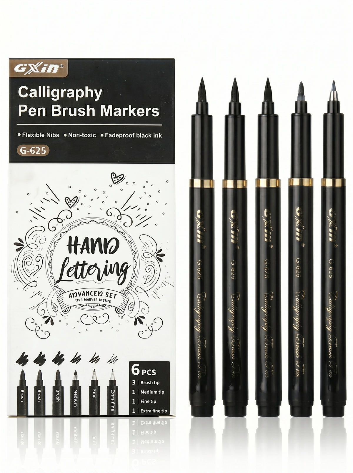 Stylo Calligraphie GXIN - Set de 6 Feutres pour Lettrage
