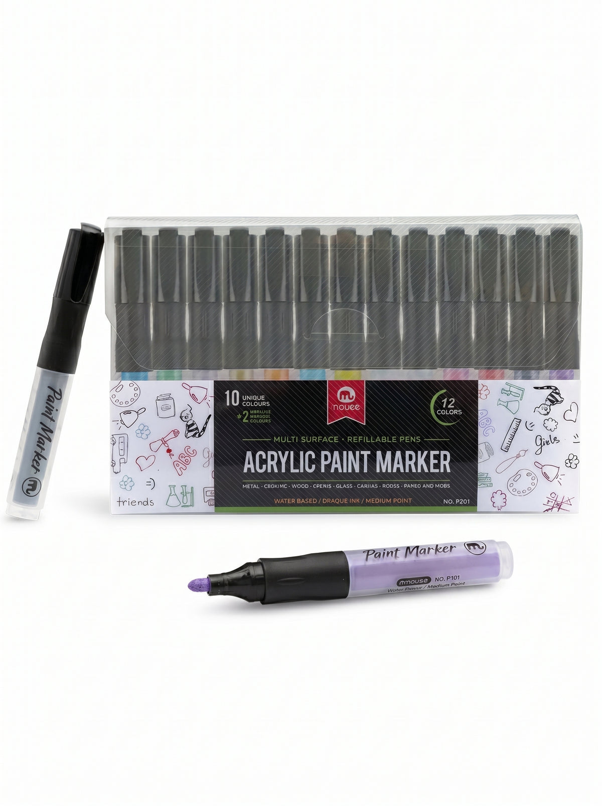 Marker peinture acrylique Mobee 12 pcs – Feutre de qualité supérieure