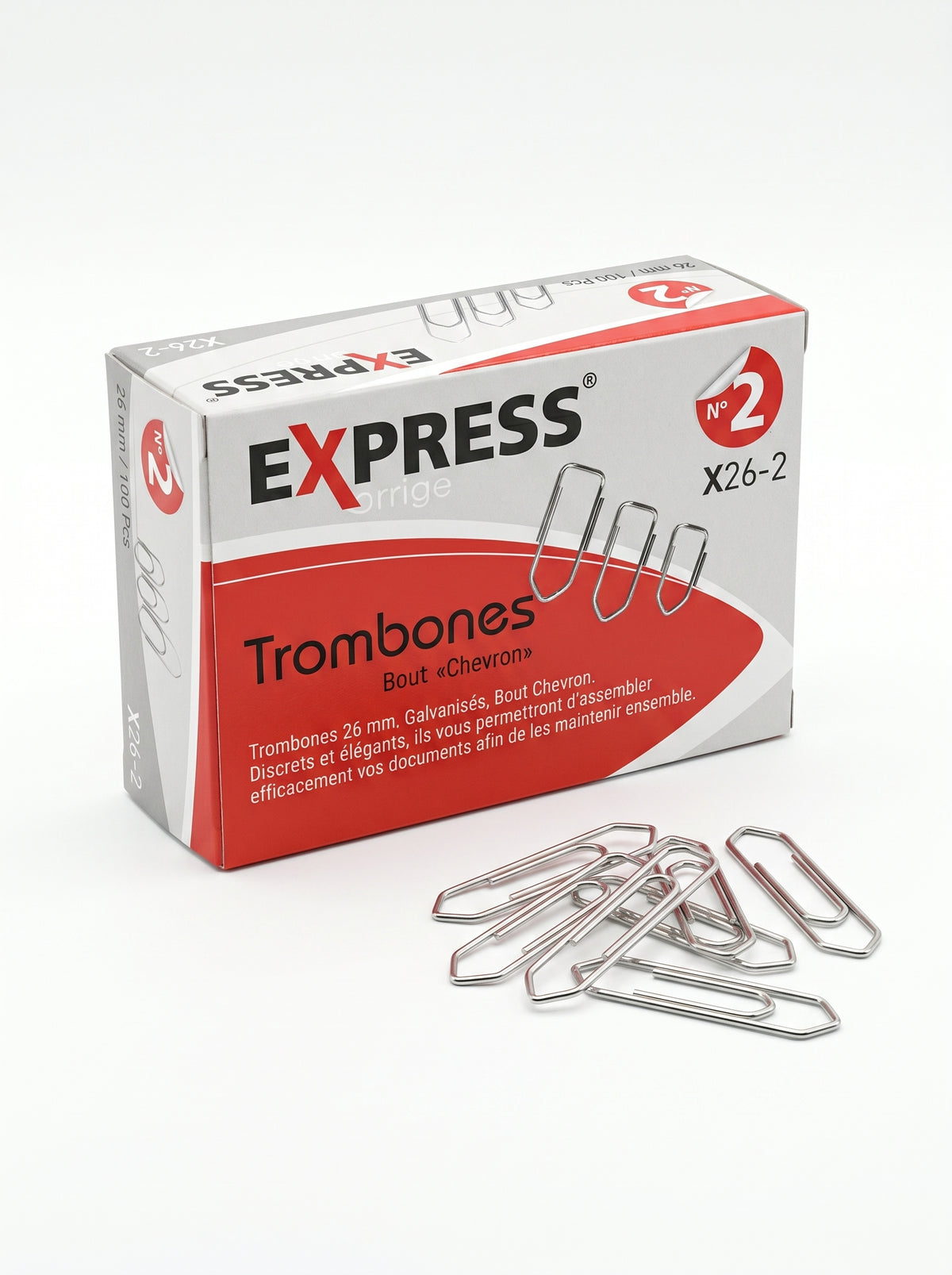Boîte de 100 attaches : Trombonnes 26mm 100pcs Résistants