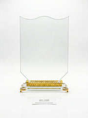 Trophy verre pour bureau avec boite - Modèle Prestige avec Base Dorée