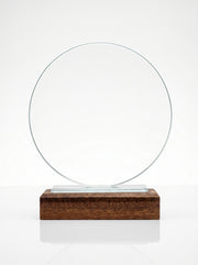 Trophy verre et bois pour bureau avec boite - Design Rond Minimaliste