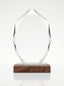 Trophée personnalisé verre et bois vu de face, idéal comme récompense d'entreprise pour les collaborateurs.