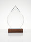 Trophée personnalisé verre et bois aux lignes asymétriques pour récompense d'entreprise.