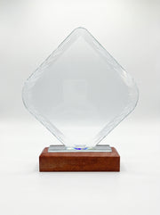 Trophy Verre et Bois pour Bureau avec Boite - Forme Diamant sur Socle
